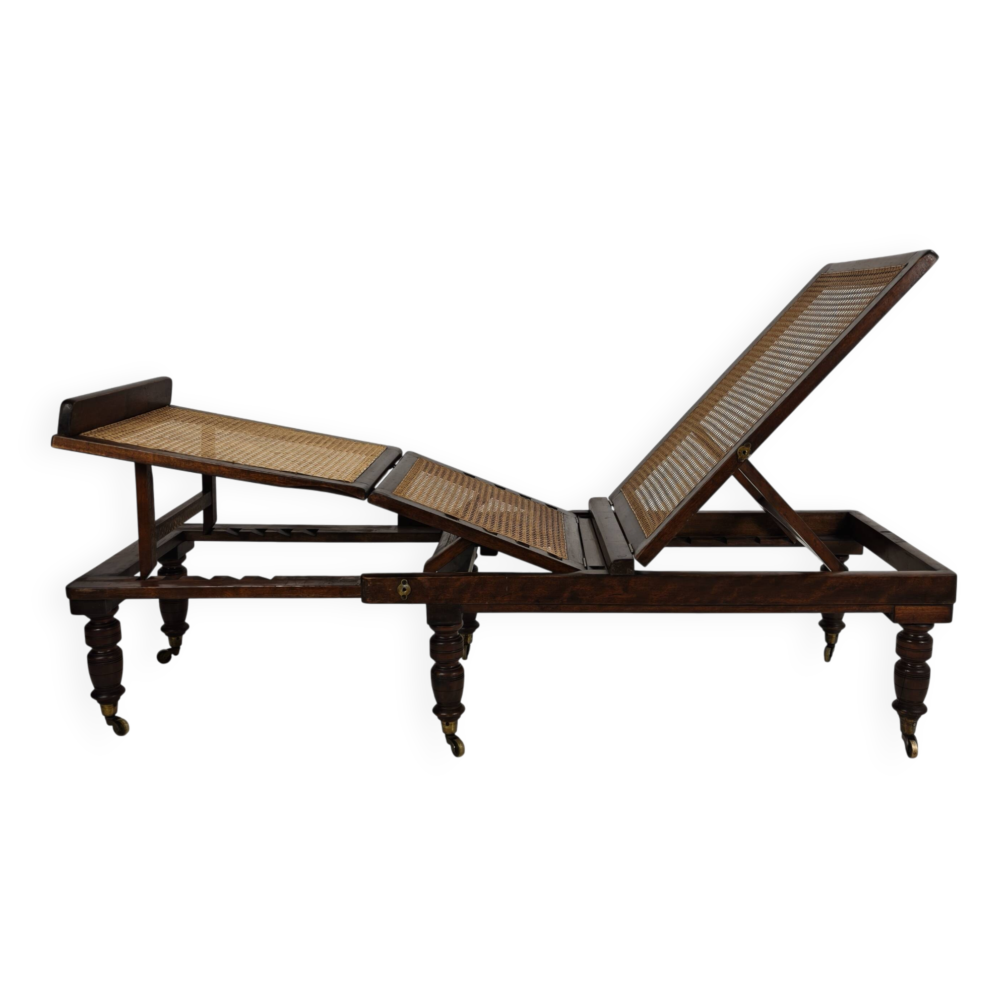 Late 19th Century English Oak Campaign Daybed with Original Cane Webbing