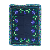 Floral handmade vintage rug, purple floral design with crochet border 145x174cm