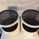 Pair of stackable vintage ABS plastic cylindrical bedside tables