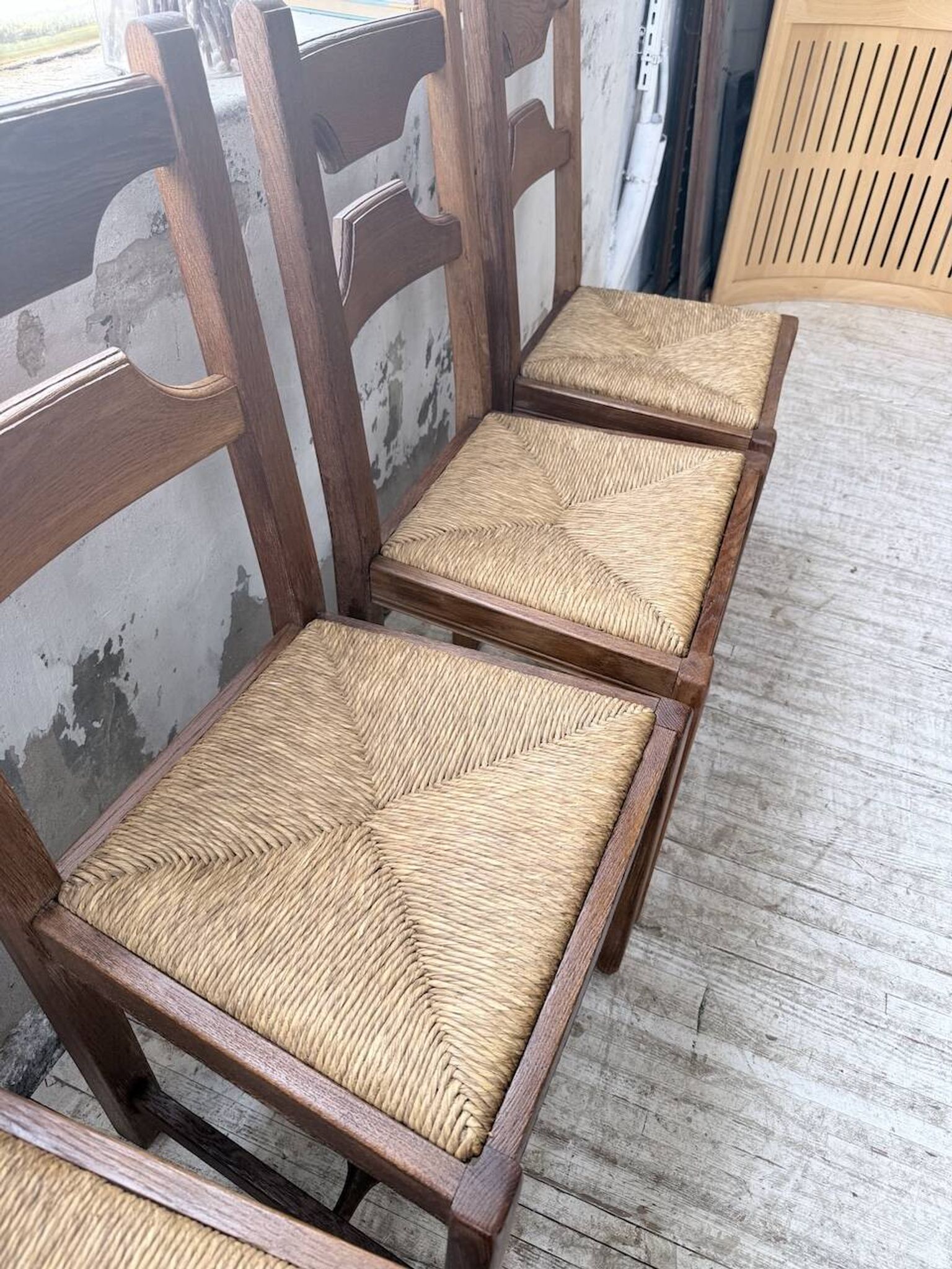 Set 4 chaises rustiques chêne De puydt, Belgique 1970