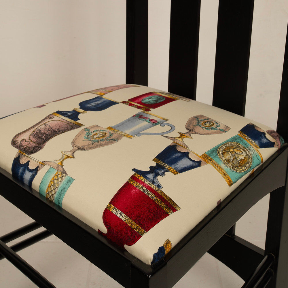 High Ingram chair by Charles R. Mackintosh for Alivar with Fornasetti fabric