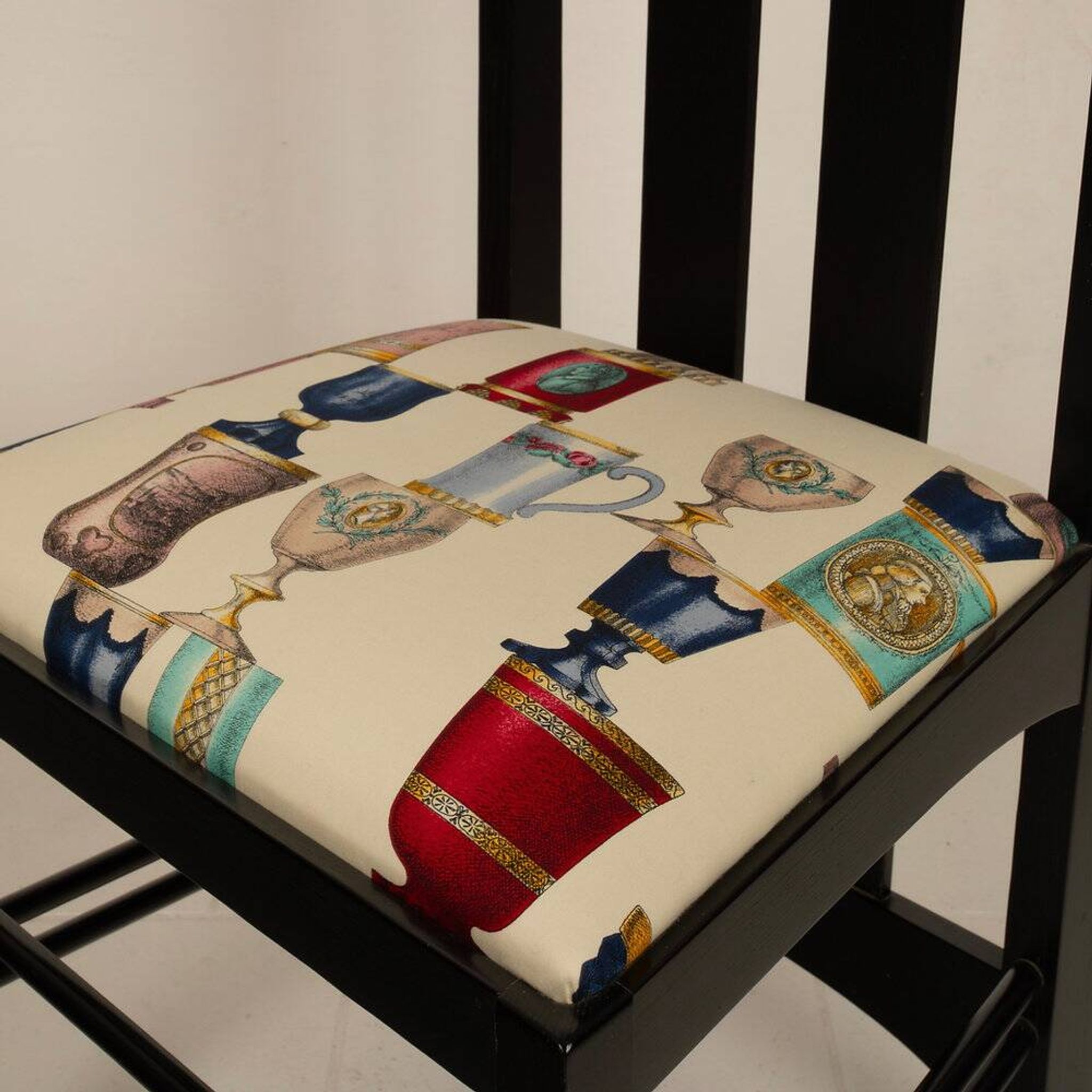 High Ingram chair by Charles R. Mackintosh for Alivar with Fornasetti fabric