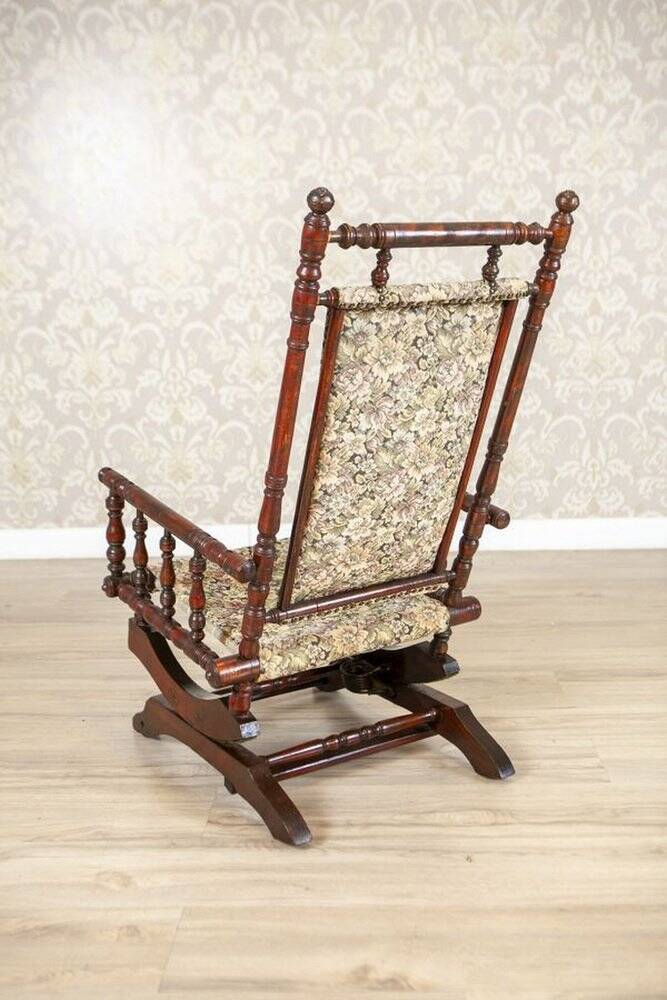 Antique Spring Rocking Chair in Floral Fabric, 1890s