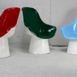 3 painted fiberglass “space age” armchairs. France, circa 1970