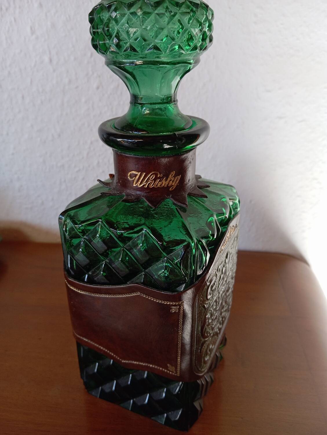 Old Emerald Green Leather Whiskey Bottle Carafe