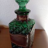 Ancienne carafe bouteille cuir whisky Vert émeraude