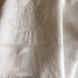 Old original FG Monogram embroidered linen canvas sheet early 20th