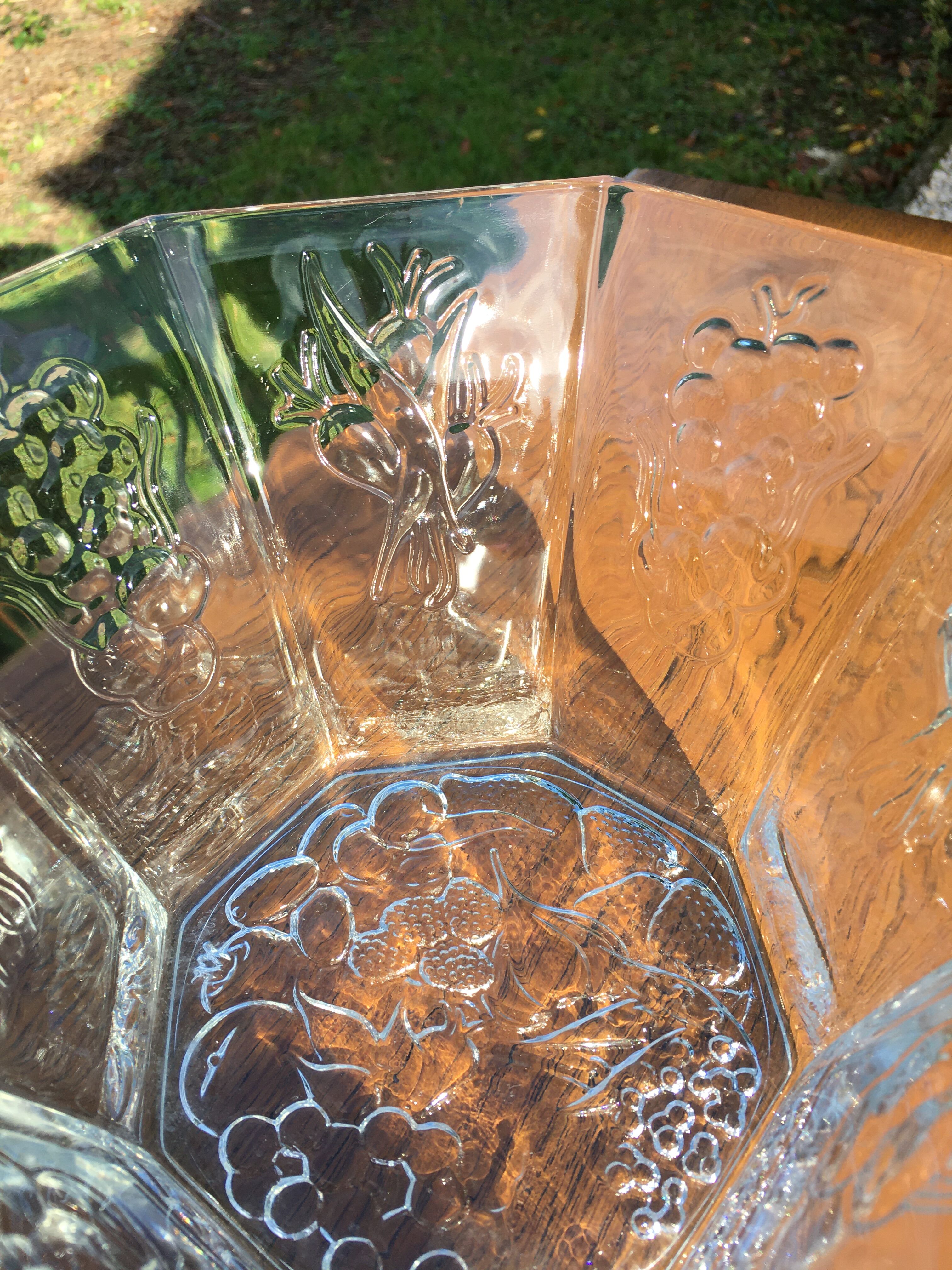 Octagonal vintage glass salad bowl