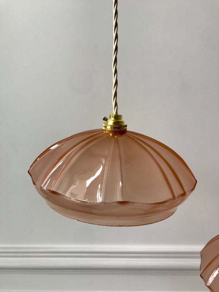 Pair of pink glass suspensions art deco 30s