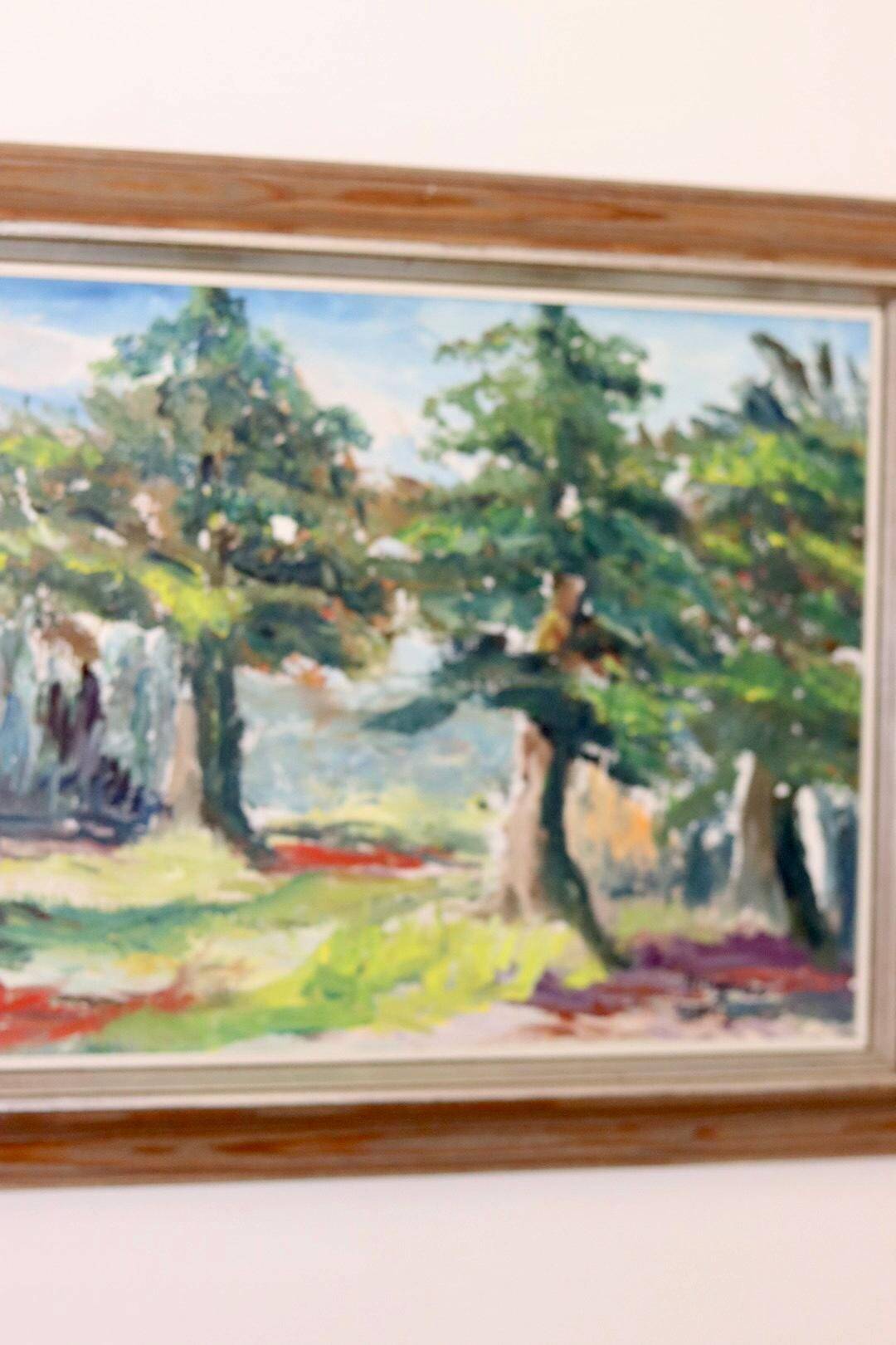Original Swedish oil painting on canvas from the mid-century "Summer Landscape" by B. Högberg.