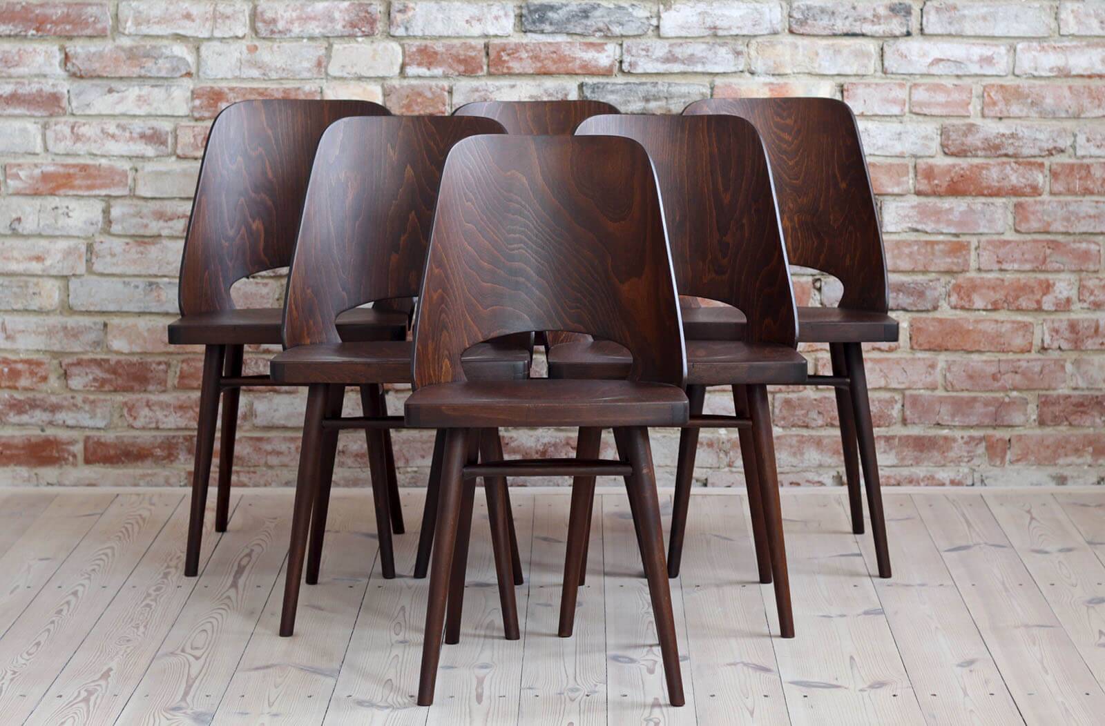 Set of 8 Mid Century Modern Dining Chairs by Radomir Hofman for TON, Model 514