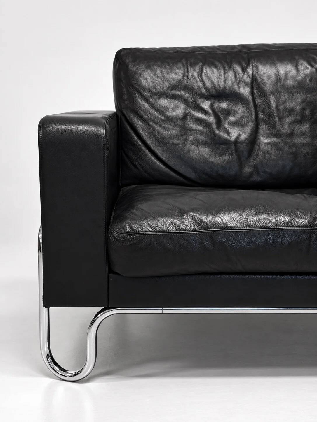 3-seater sofa W.H. Gispen for Dutch Originals, black leather and chrome