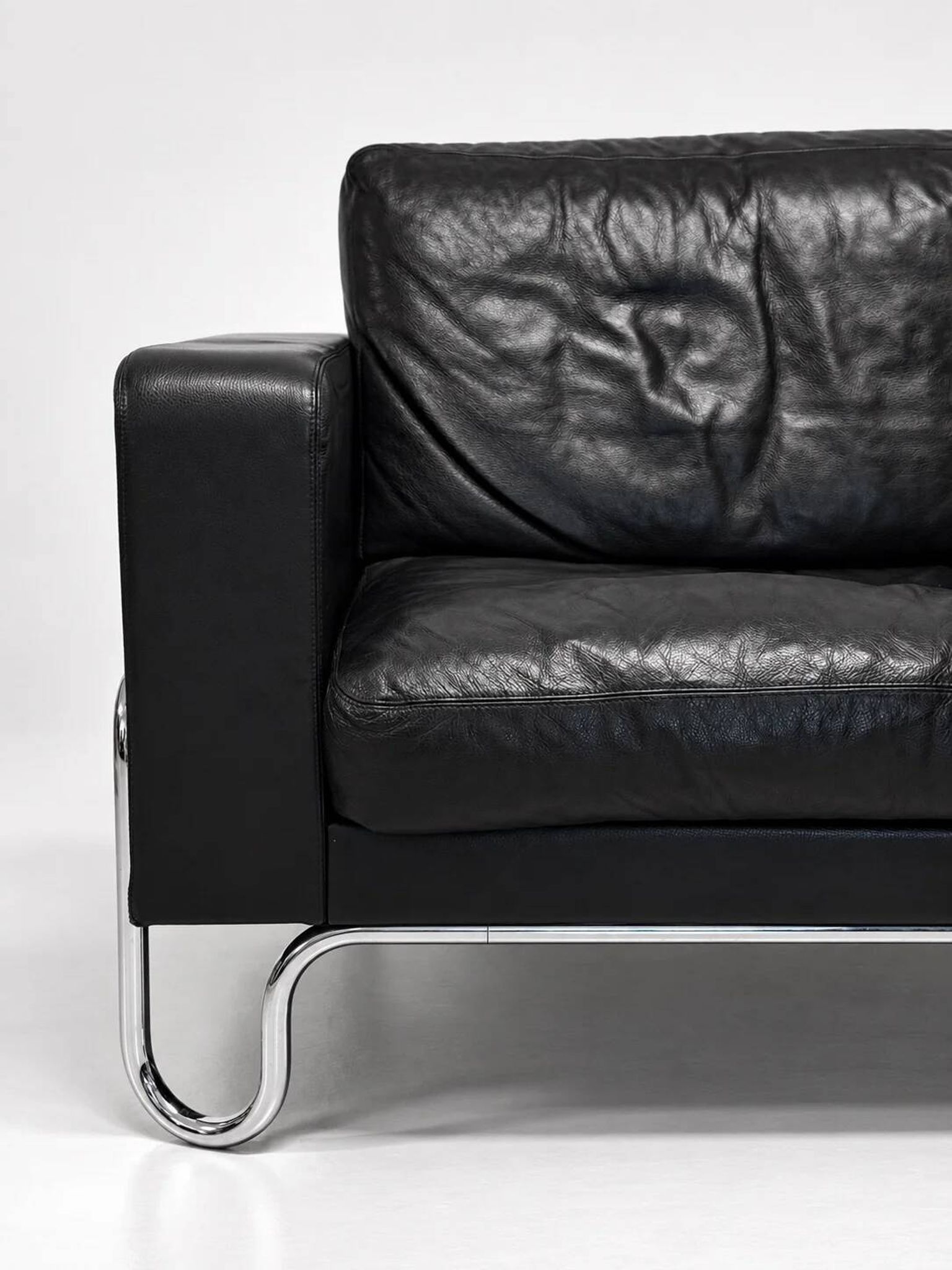 3-seater sofa W.H. Gispen for Dutch Originals, black leather and chrome