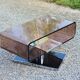 Coffee table from the 70s in chromed steel and smoked plexiglass double swivel trays