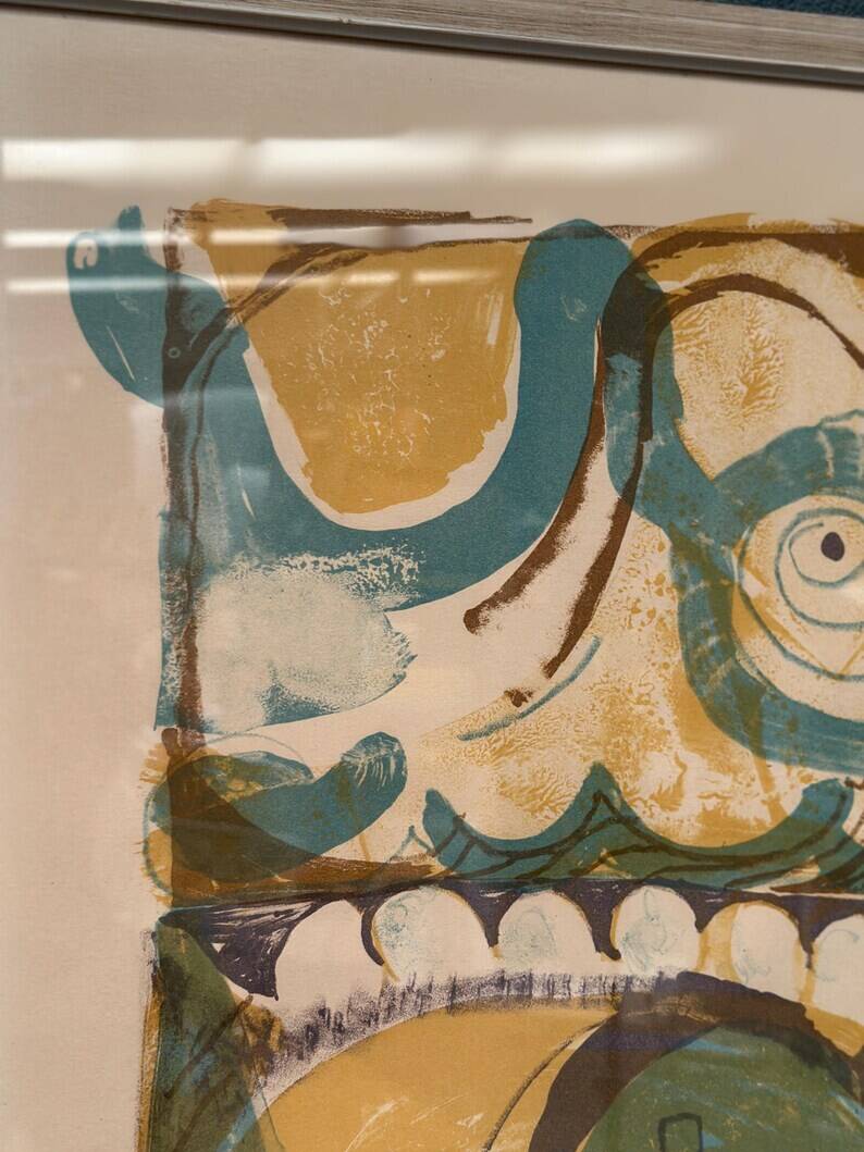 Large Original Swedish Graphic Sheet – "Composition" by Thormod Larsen – 1971 – Vintage and Framed – 79 × 59 cm (31.1" × 23.2")