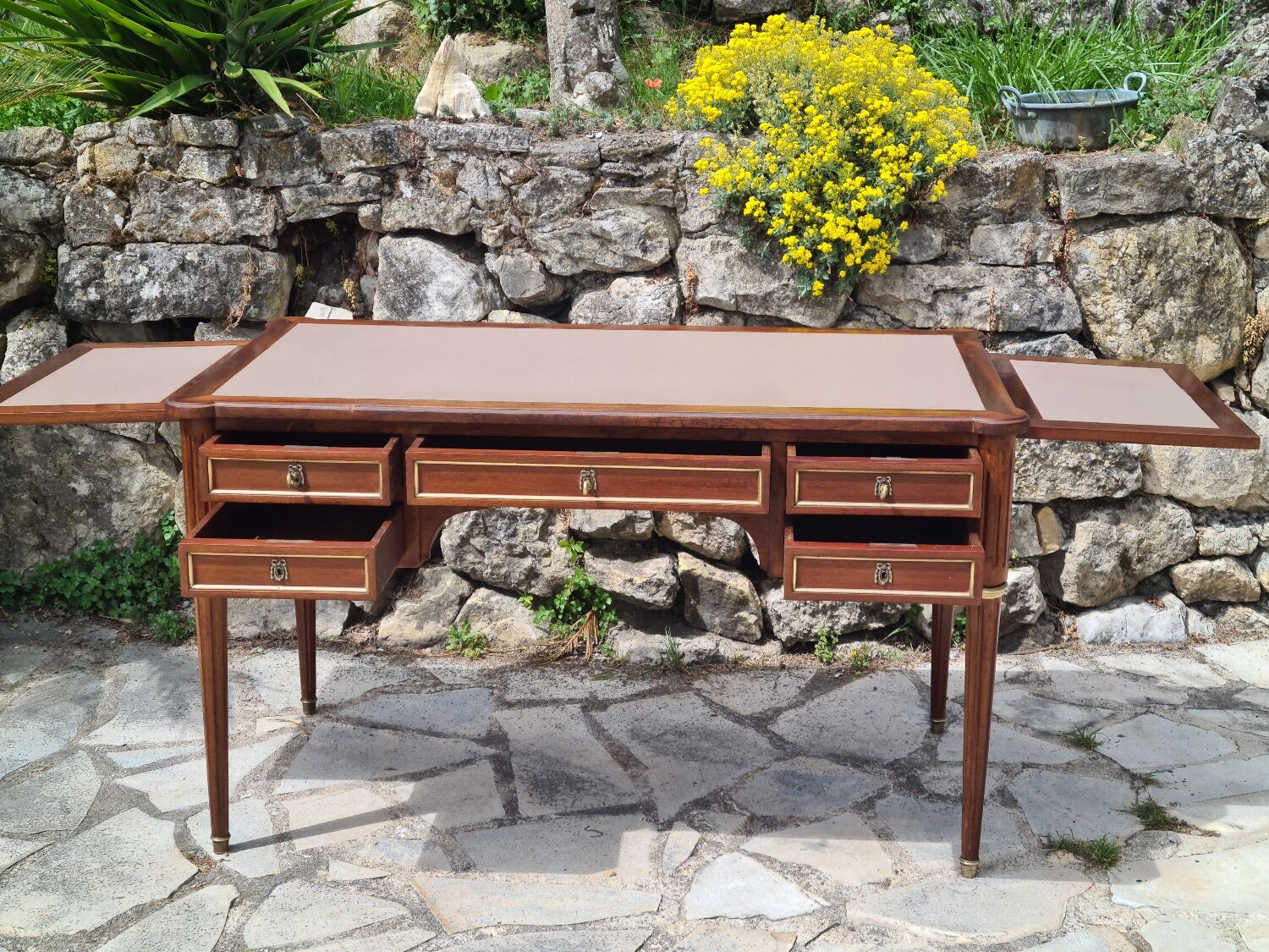 Double-sided mahogany flat desk in louis xvi style