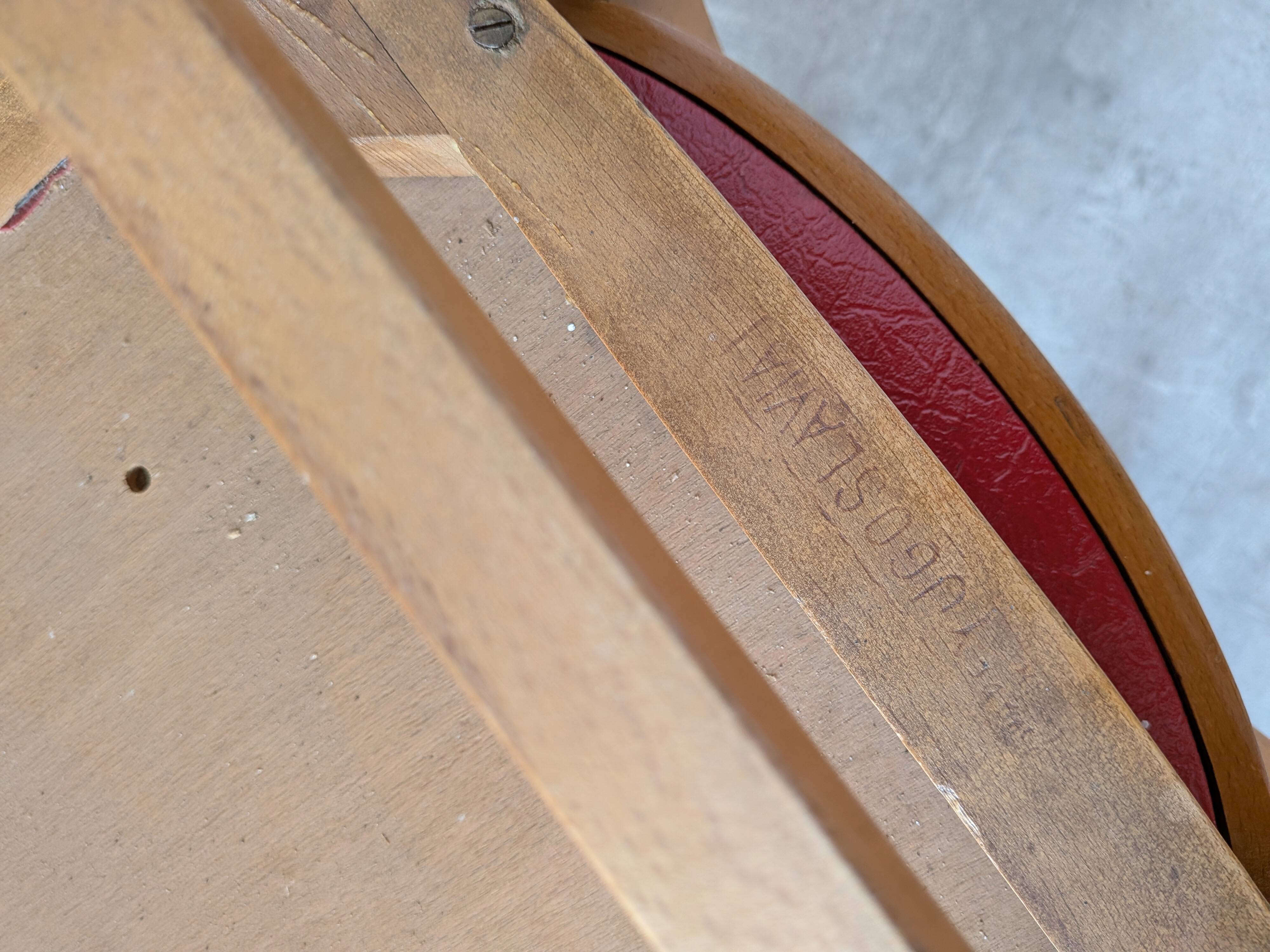 Vintage Wooden Dining Chair: Red Leather Seat, Mid-Century Modern