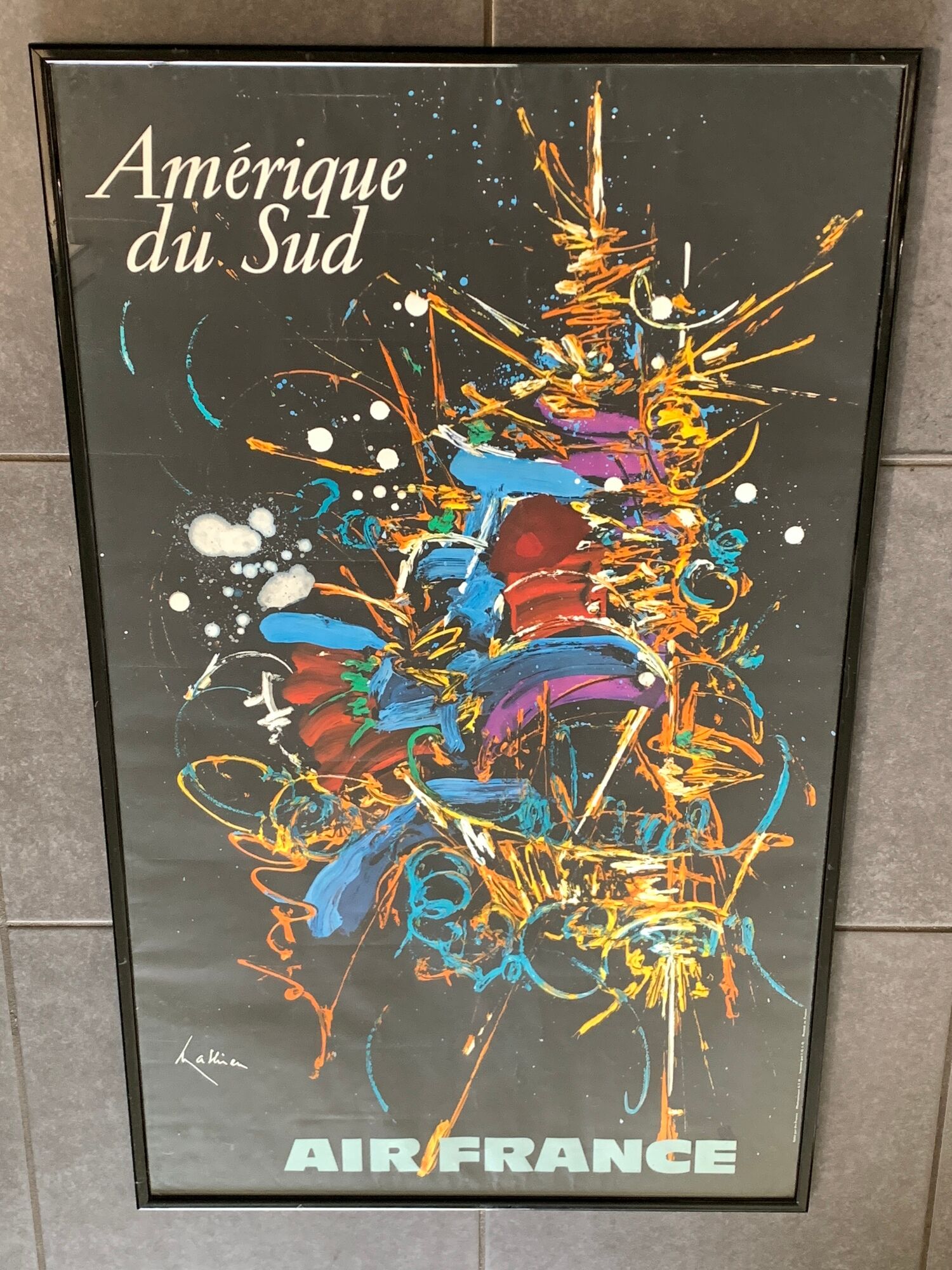 Framed advertising poster Air France by Georges Mathieu, South America, 1967