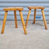 Pair of tripod stools in solid wood