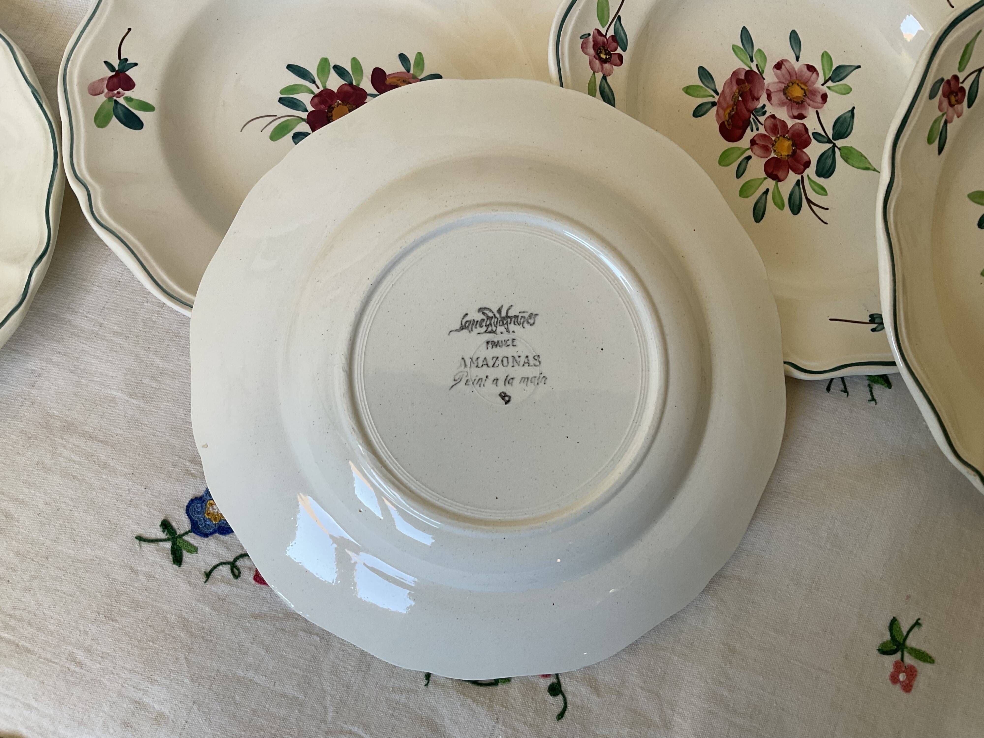 6 old soup plates, Sarreguemines, Amazona model, 1910