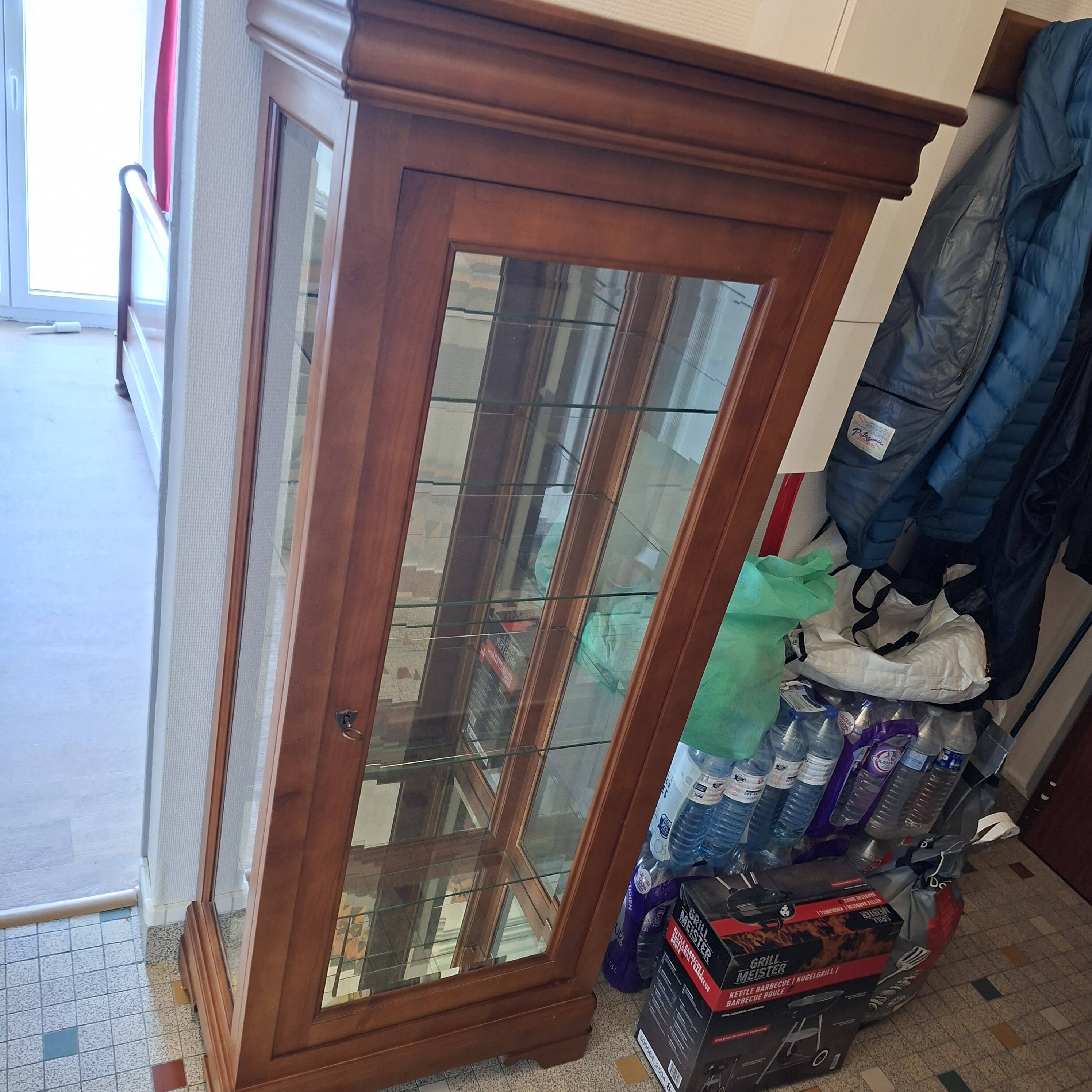 Vitrine merisier verre biseauté miroirs