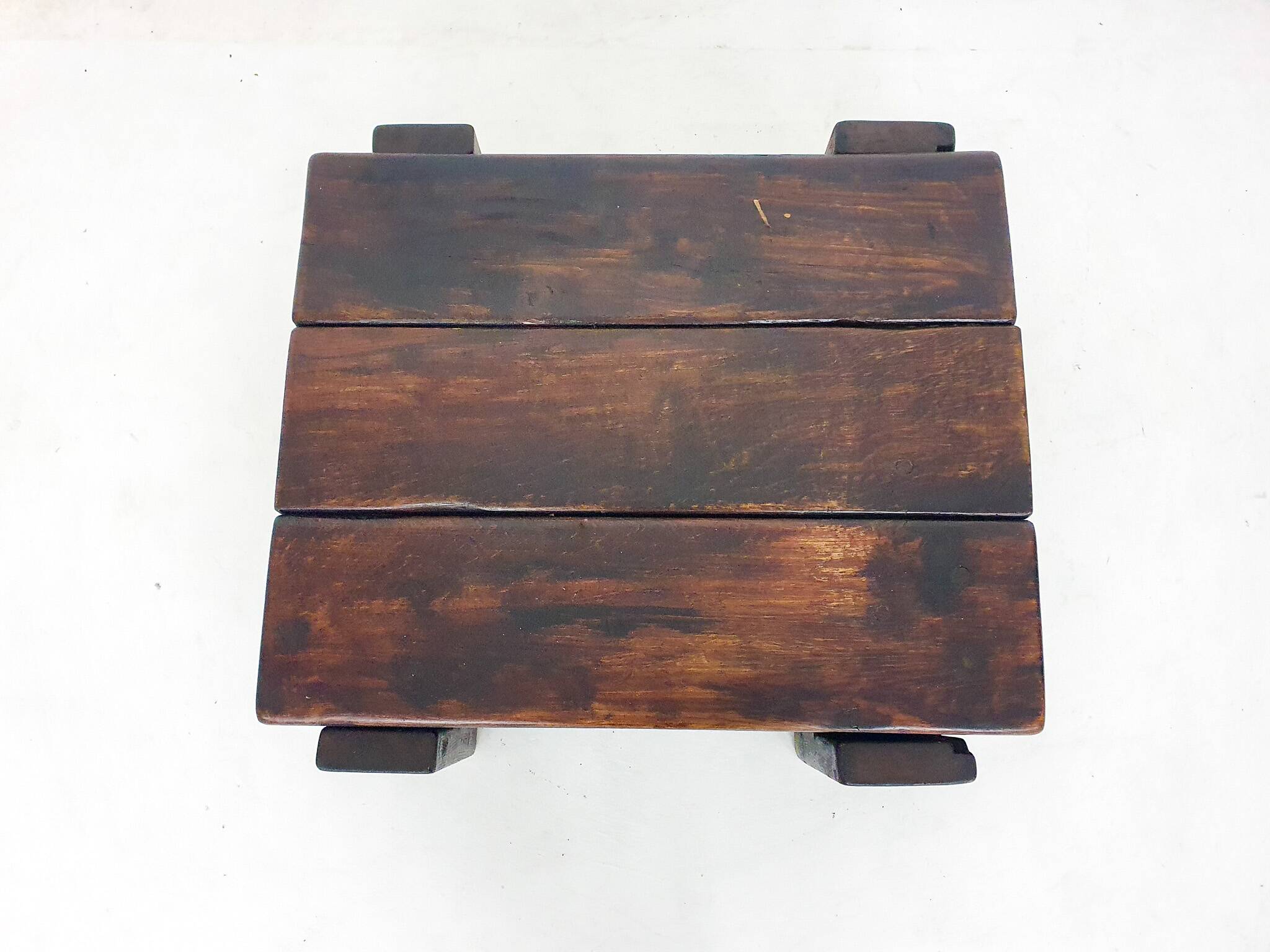 Mid-century brutalist solid wooden coffee table, The Netherlands 1970's