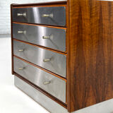 Chest of drawers 4 drawers in rosewood and brushed aluminum