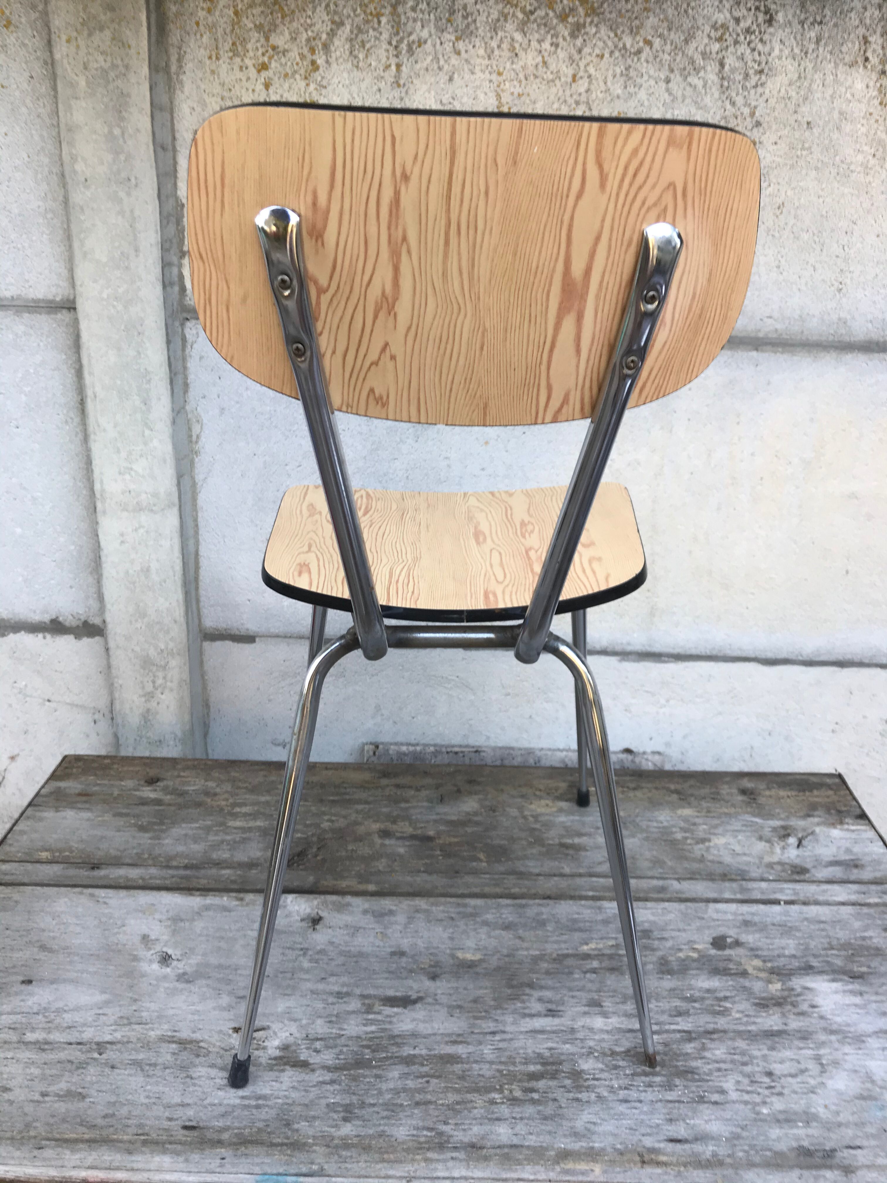 Former formica beige kitchen chair - feet compas metal chromé vintage