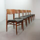 Danish Solid Teak Wooden Dining Chairs with Black Leatherette Seating 1960s