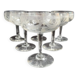 6 ½ crystal guilloché champagne glasses – Art nouveau