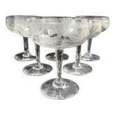 6 Coupes à champagne ½ cristal guilloché – Art nouveau