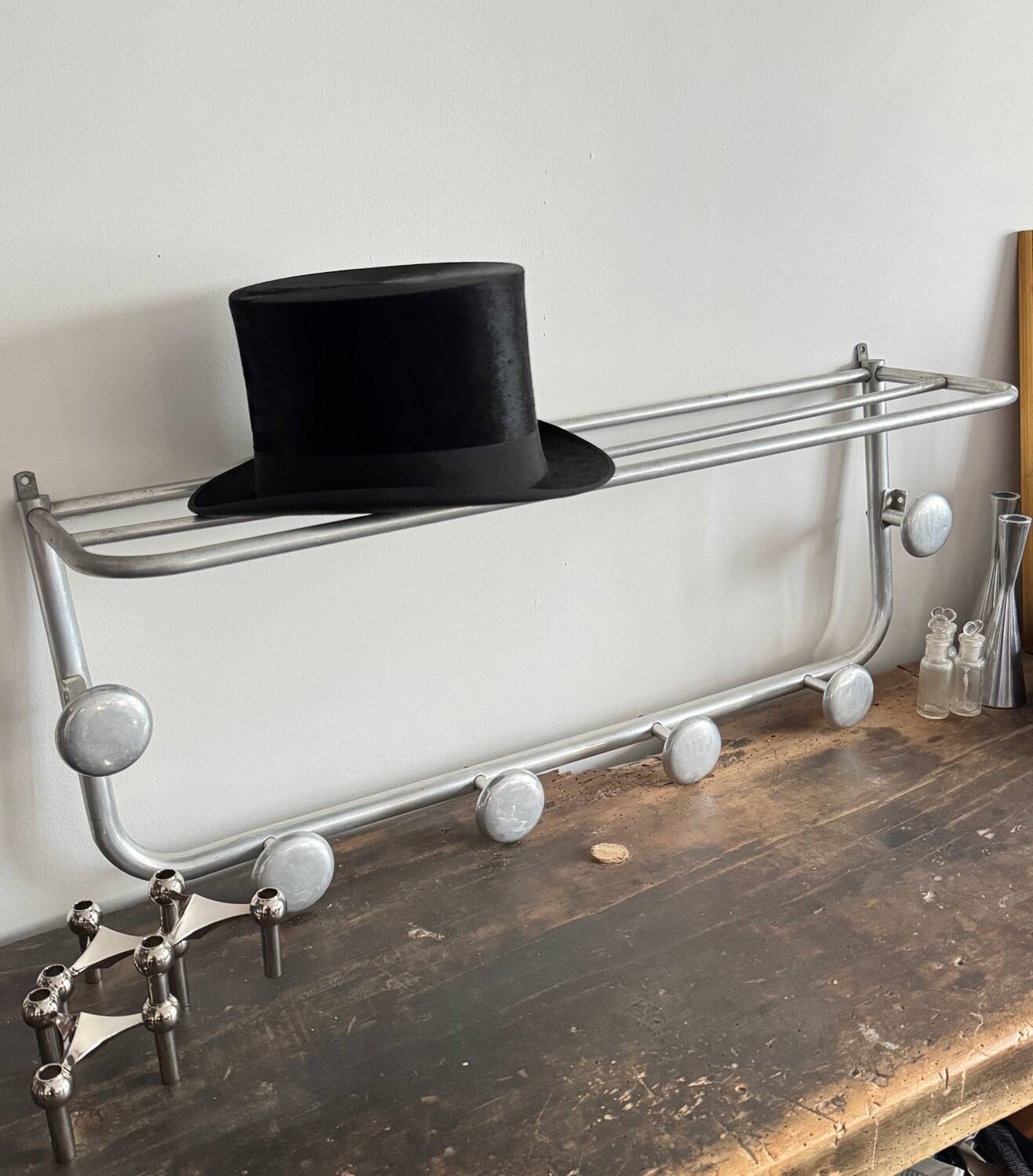 Vintage wall-mounted aluminum coat rack
