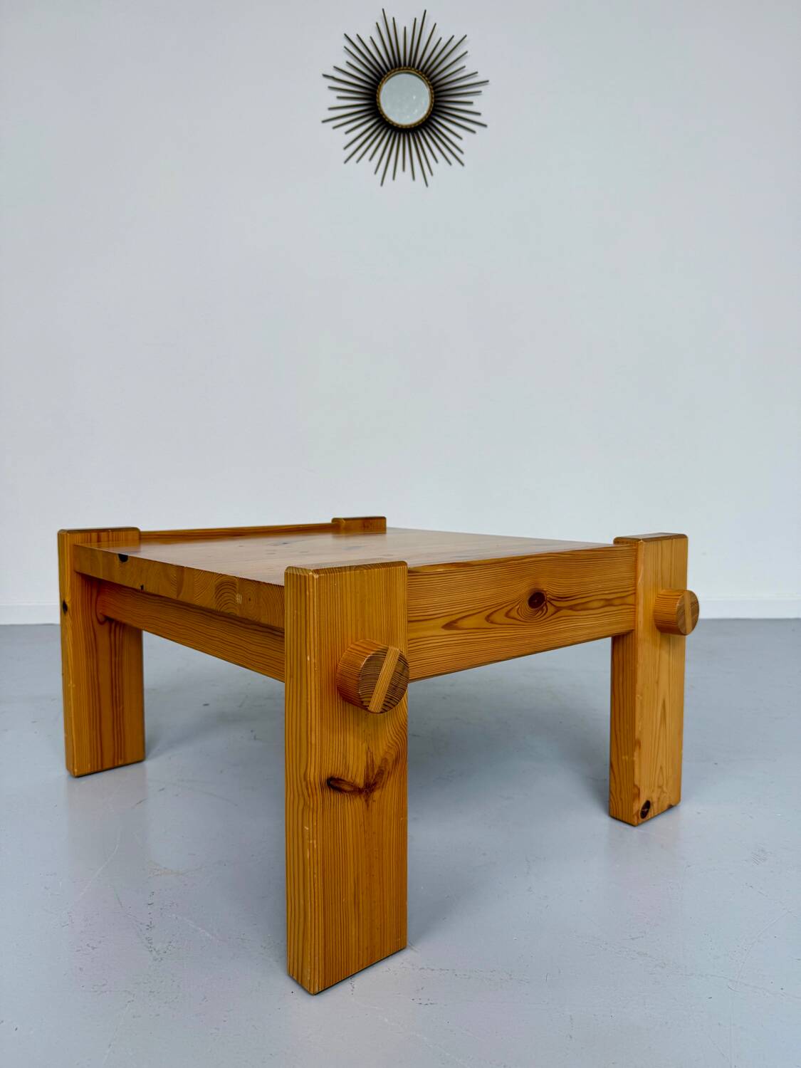 Vintage brutalist coffee table Swedish pine design Yngve Ekström Swedese