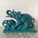 Turquoise and gold art deco ceramic elephants