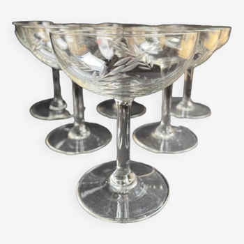 6 champagne glasses in 1/2 crystal blown and cut – Early twentieth century