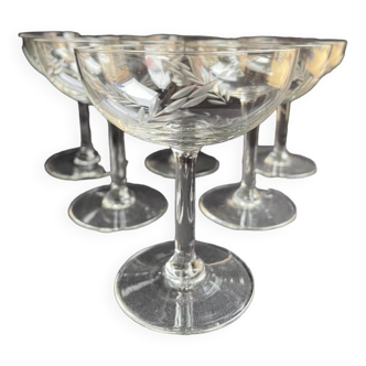 6 champagne glasses in 1/2 crystal blown and cut – Early twentieth century