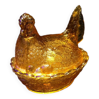 AMBER COLOR PORTIEUX GLASS HEN KITCHEN DECO GROCERY DECO