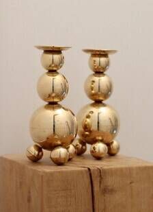 Pair of Swedish Brass Candle Holders, Mid-Century Style, Signed Gusum, Dated 1982