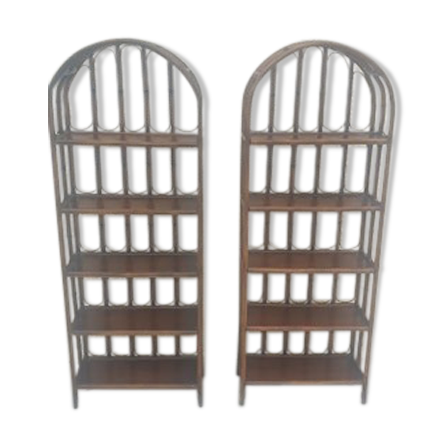 Pair of rattan shelves