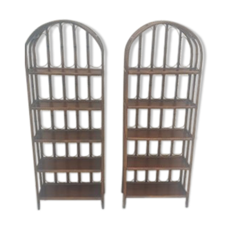 Pair of rattan shelves