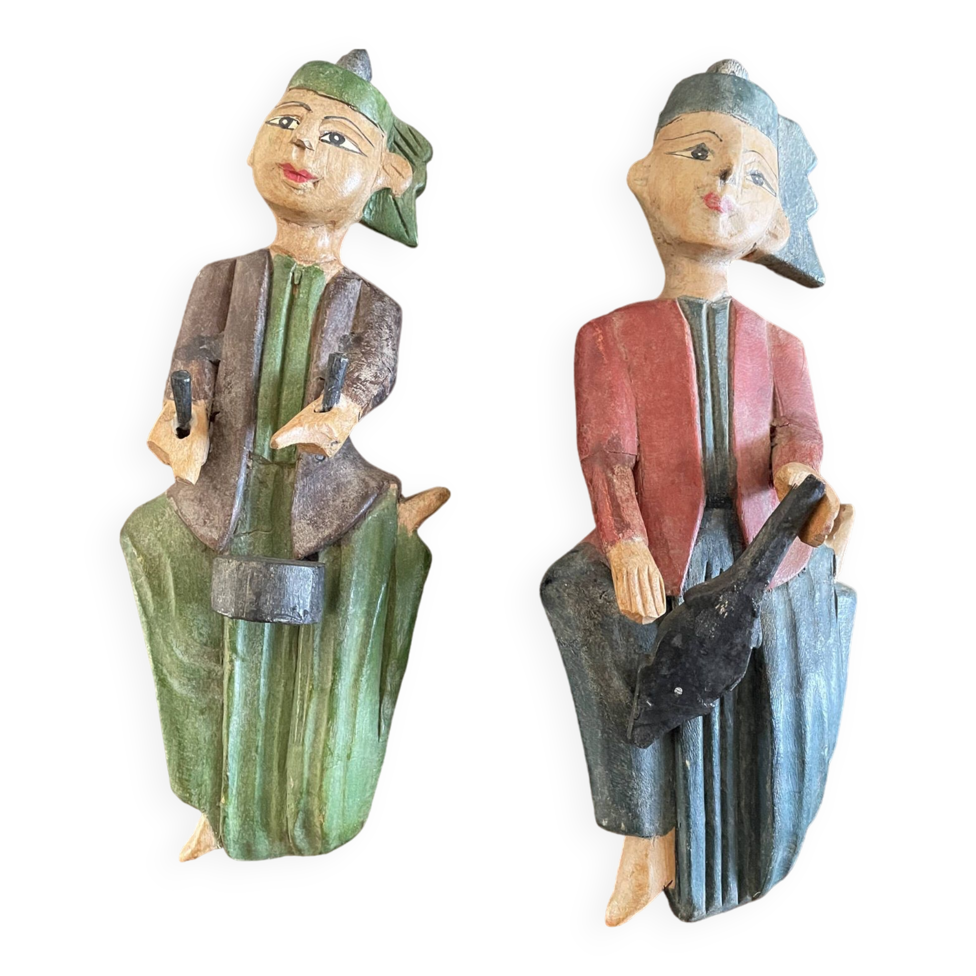 Polychrome wooden statuettes musicians from Asia