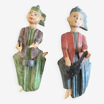 Statuettes en bois polychrome musiciens d’Asie