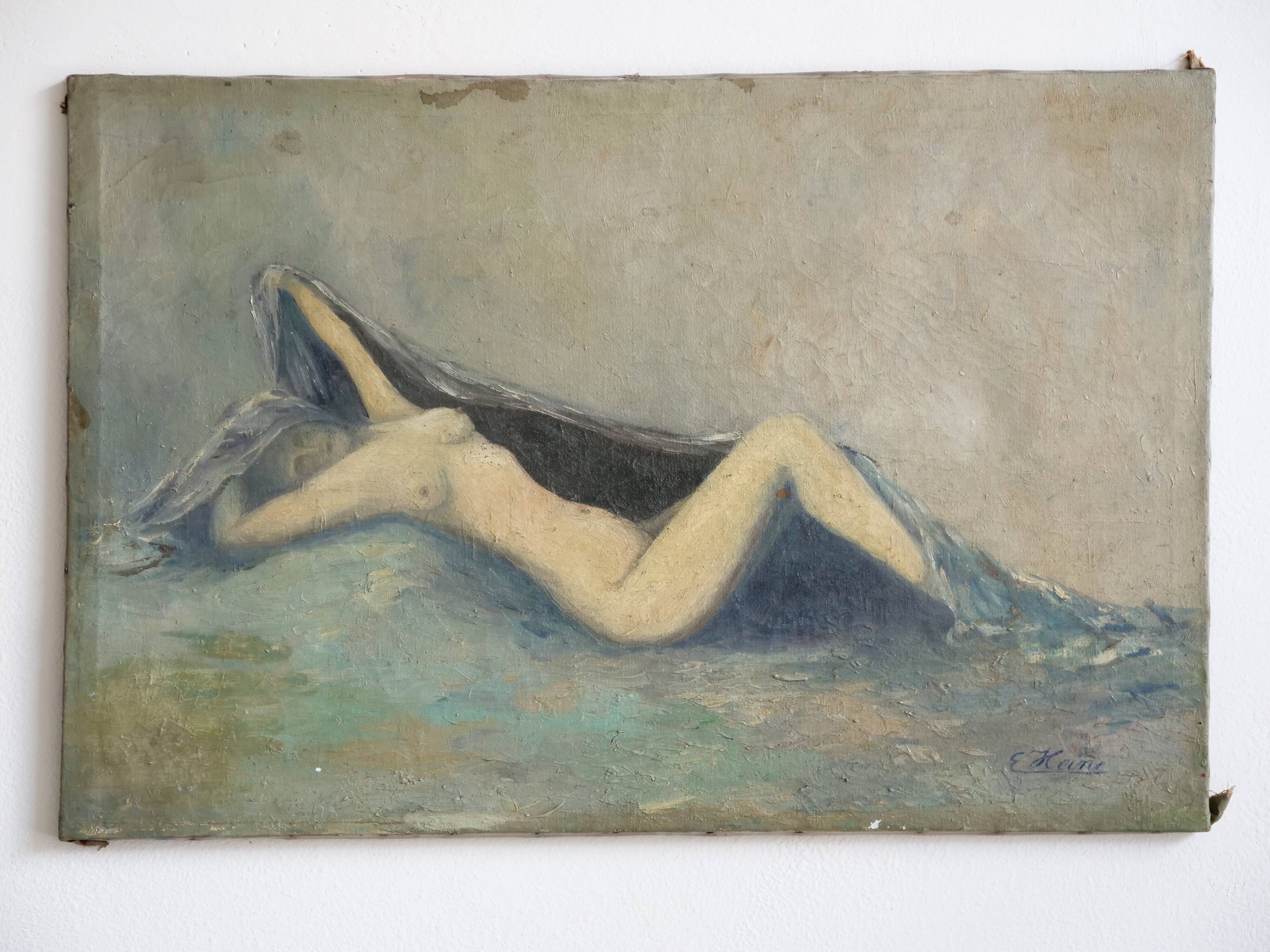Tableau nu allongé art naïf