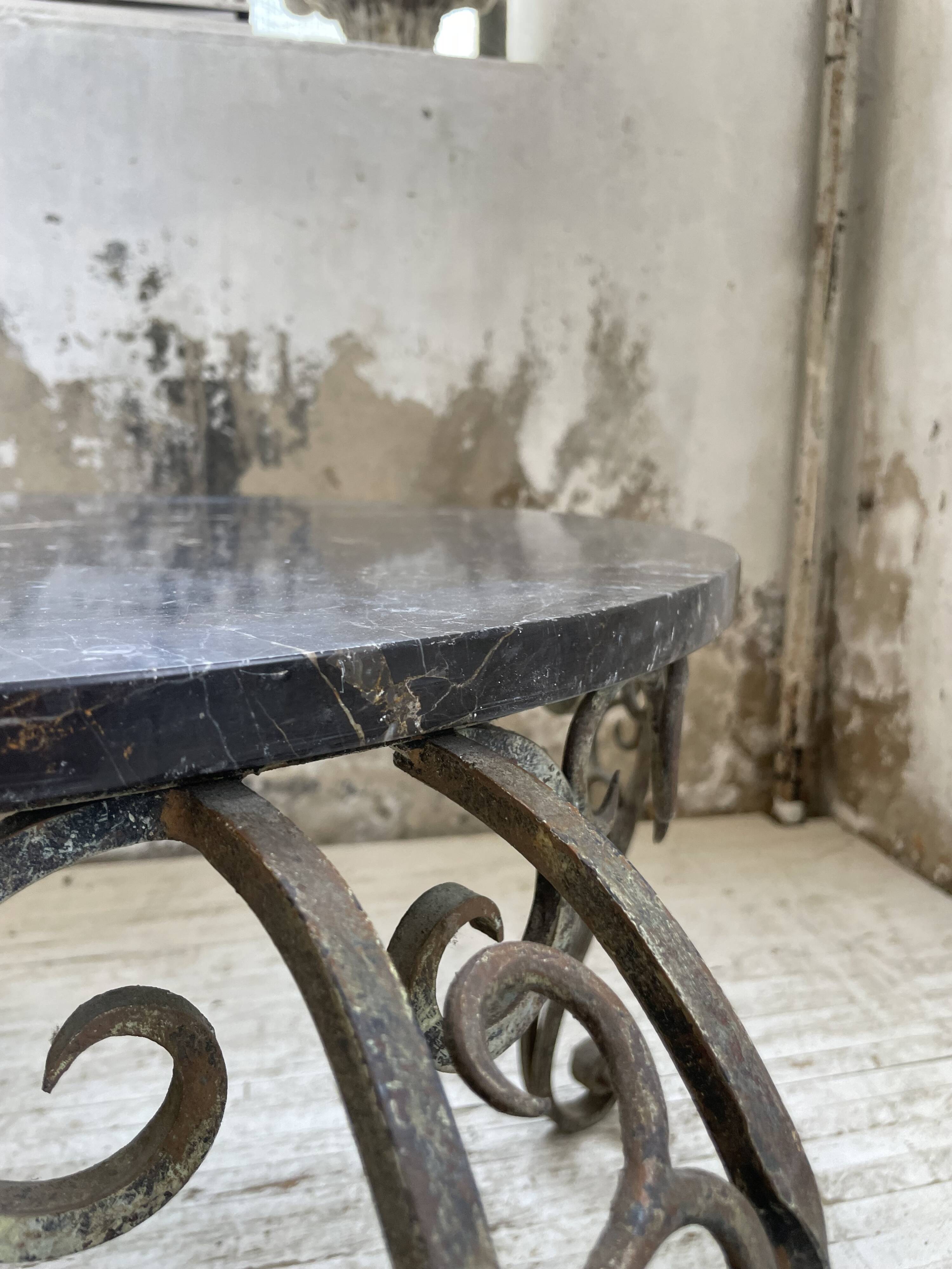 René Drouet coffee table in metal and black marble.