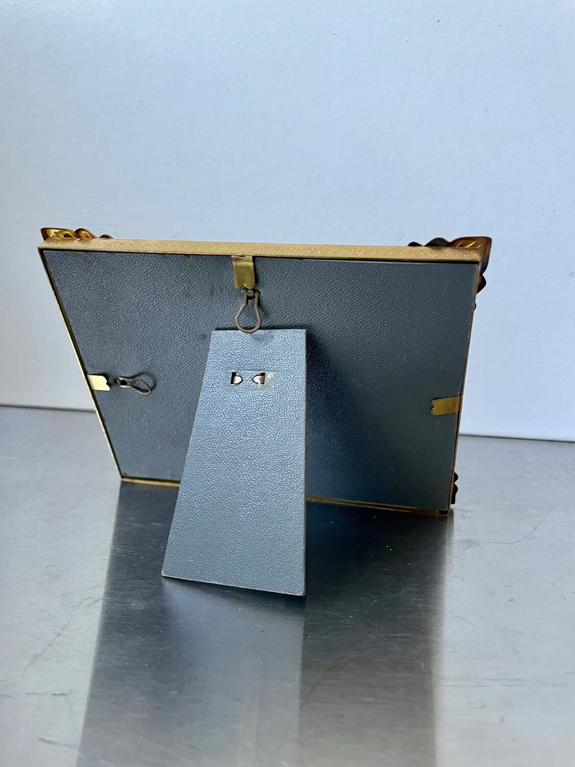 Art deco  metal picture frame 14 cm x 11  convex glass