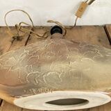 Signed Vallauris lamp, rattan lampshade from the 70s