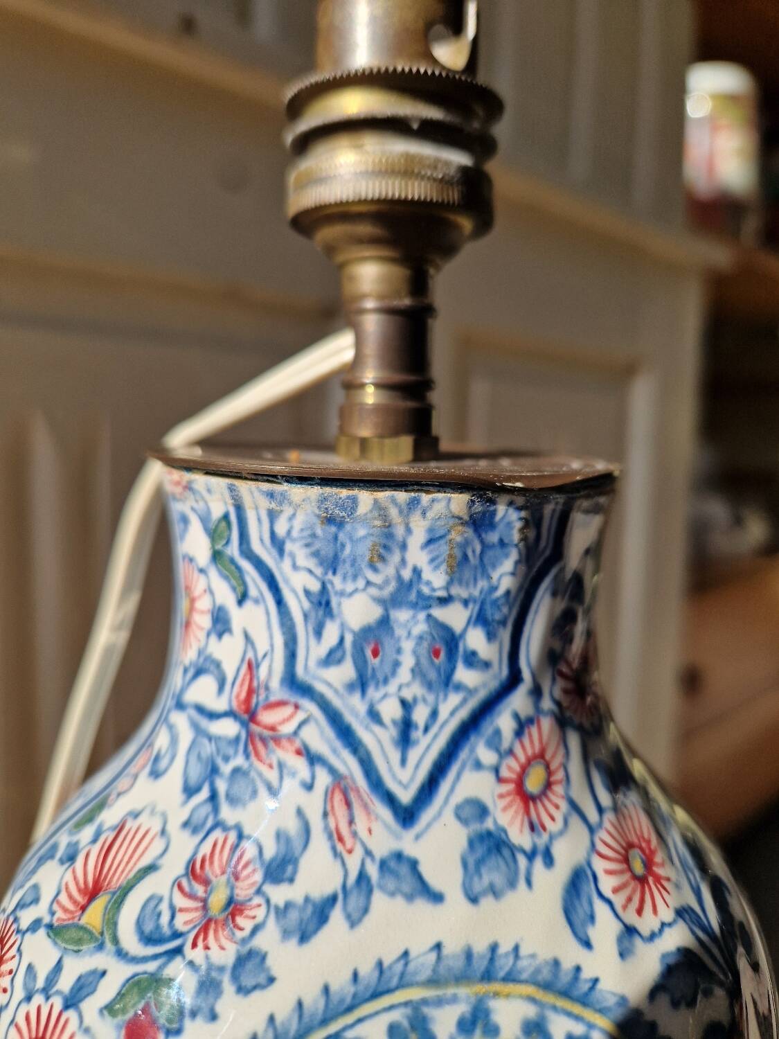 Antique lamp base in Gien earthenware