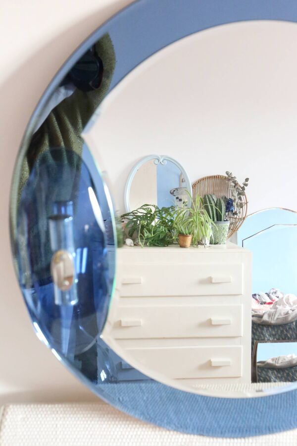 Miroir bleu cobalt, design italien, circa 1970