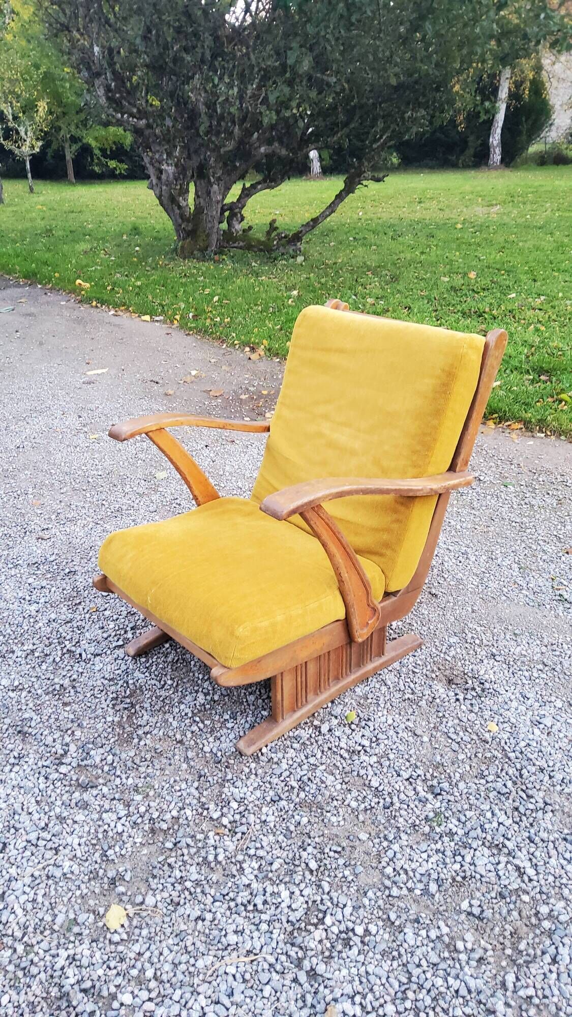 Sleigh armchair of the 40s/50s in oak