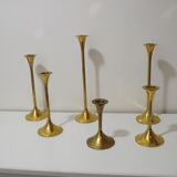 Set of 6 old brass and gold metal candlesticks